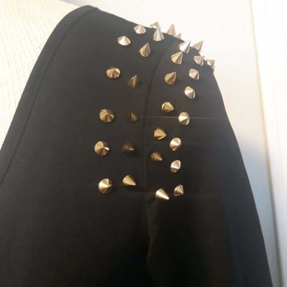 NWT VAMPED BOUTIQUE Rough Edges Bodysuit Black Spiked shoulders goth academia SM - Picture 7 of 7